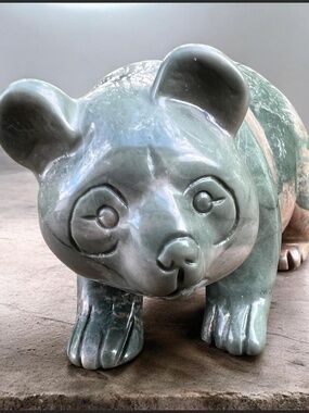Hand Carved Jade Bear Figurine | Polished Stone Bear Sculpture | Woodland Cabin